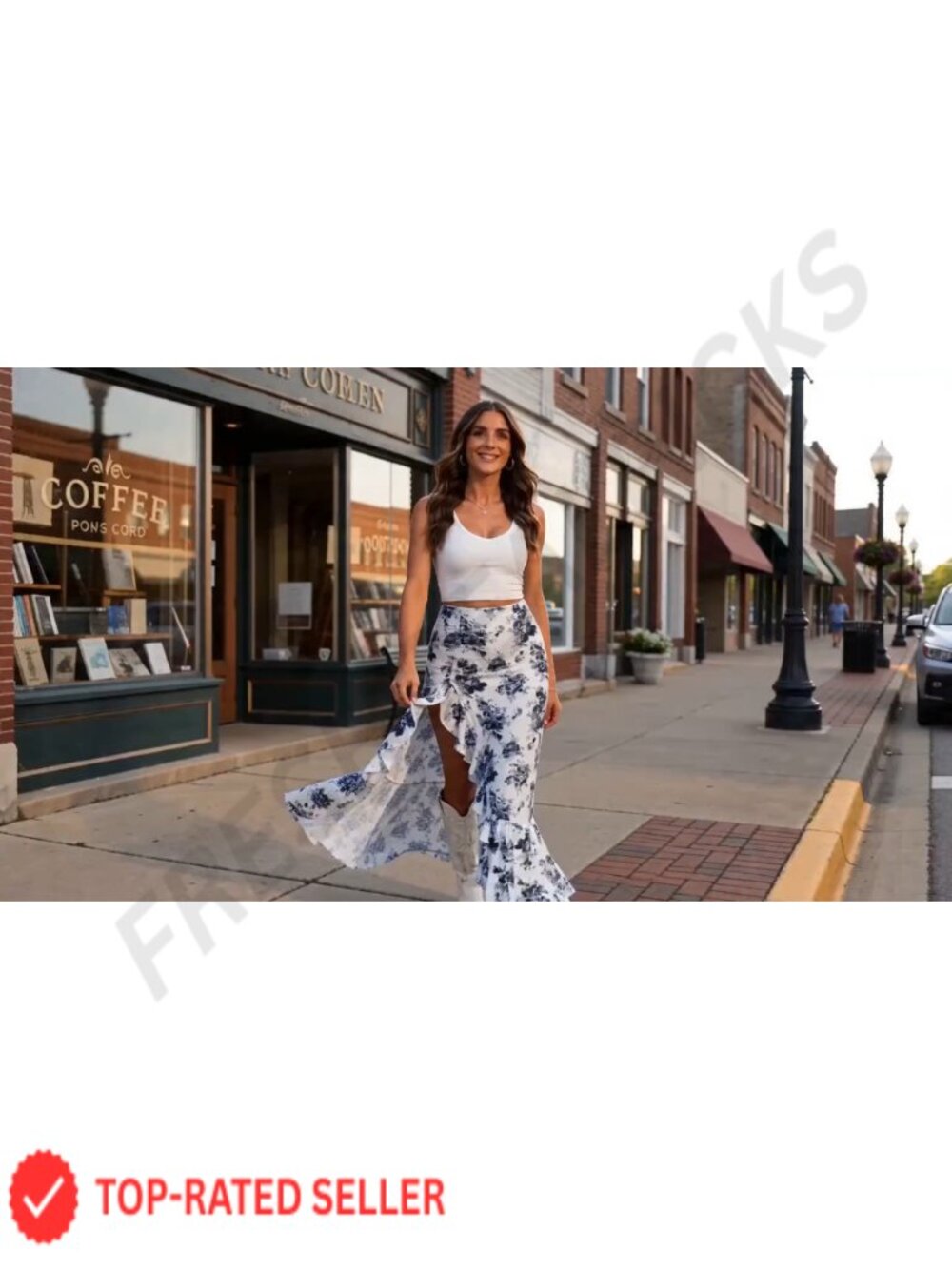 Women's High Waisted Wrap Maxi Skirt with Slit - Floral - Picture 6 of 6